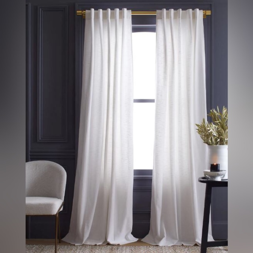 Quince Cotton Slub Curtain in White Set of 2 Panels - 48x96 - NWT